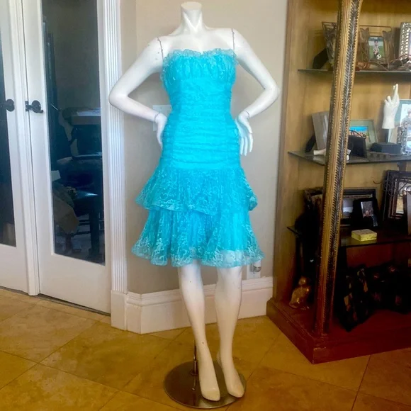 chinese dress ladies Betsey Johnson blue lace dress  Historian Vintage